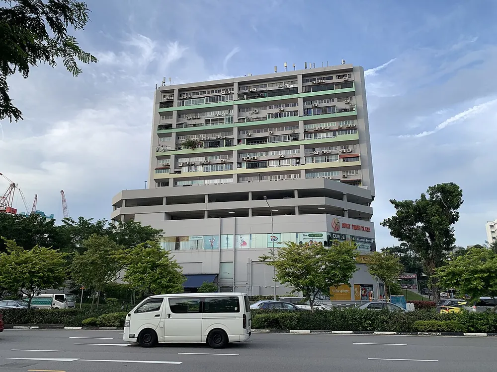 Exterior of Bukit Timah Plaza, photographed in March 2025